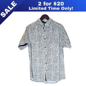 [Sale: 2 for $20!] Blue Gear White & Black Button-Down Shirt – Medium [0020]